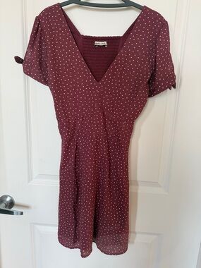 Abercrombie & Fitch Burgundy Mini Dress with White Dot Print